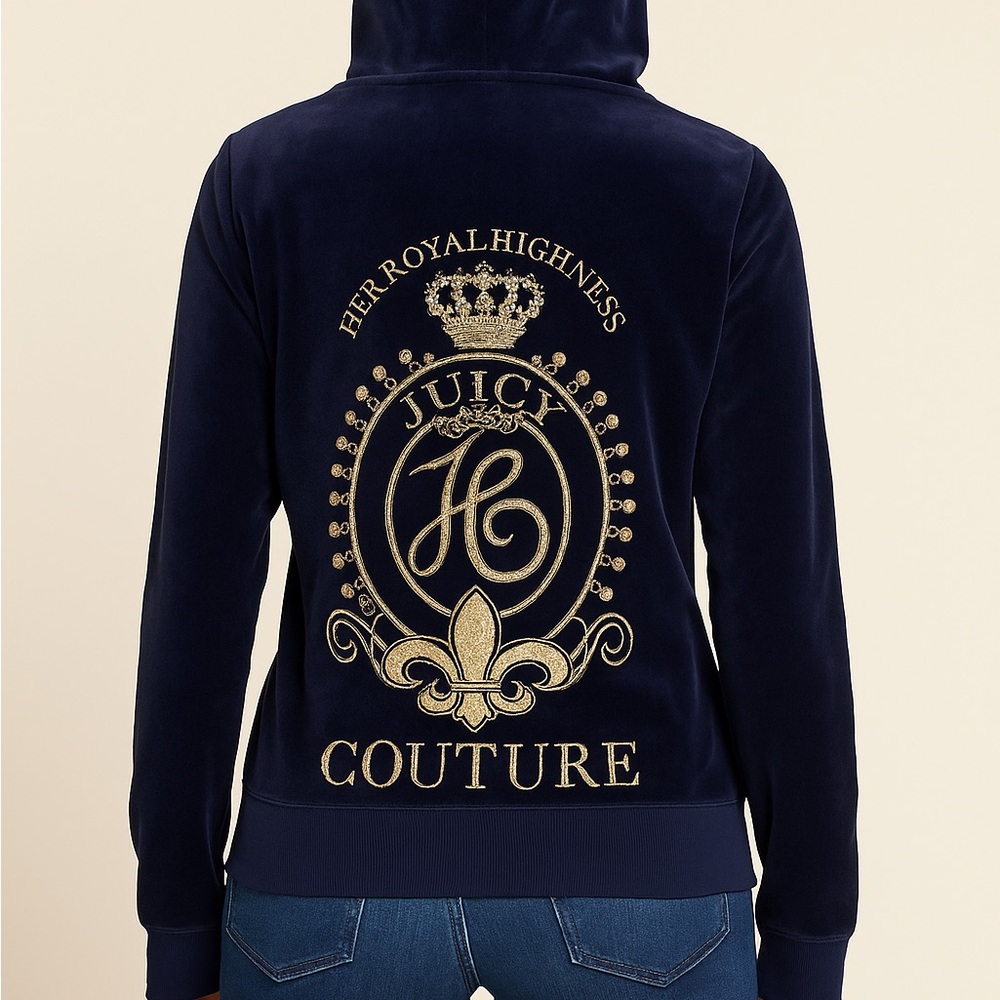 SOLD Juicy Couture Velour Zip Up Hoodie Royal Blue Her Royal Logo Y2K Tracksuit